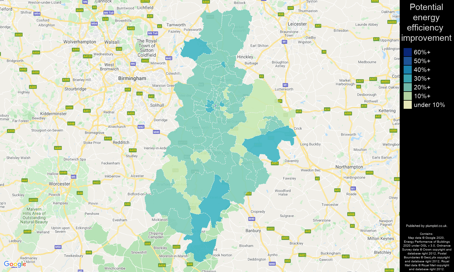 Coventry map of potential energy efficiency improvement of houses