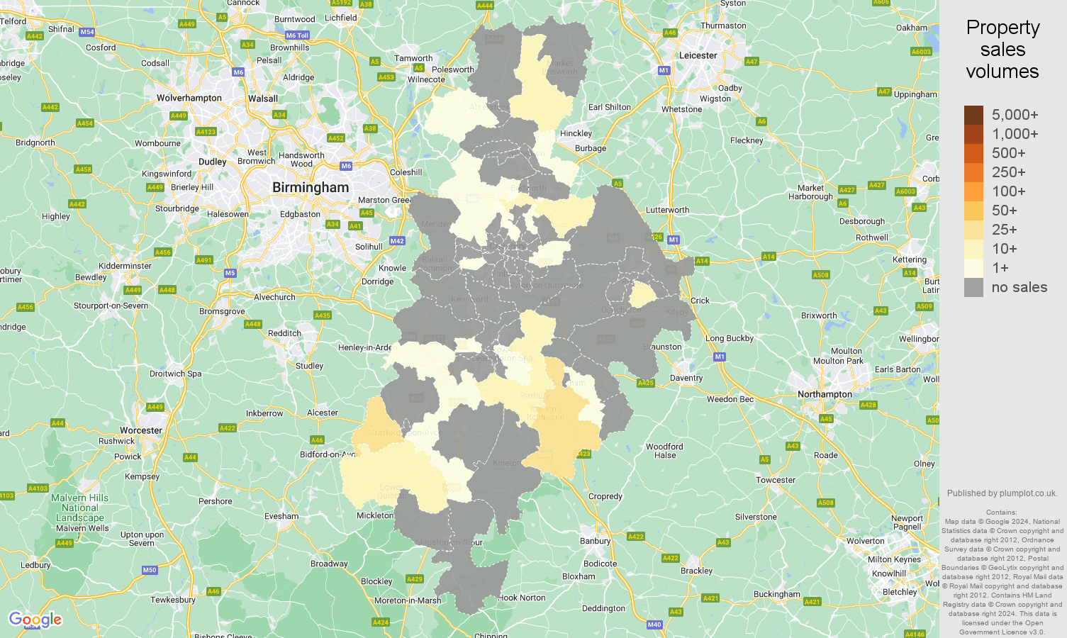 Coventry property sales volumes in maps and graphs.