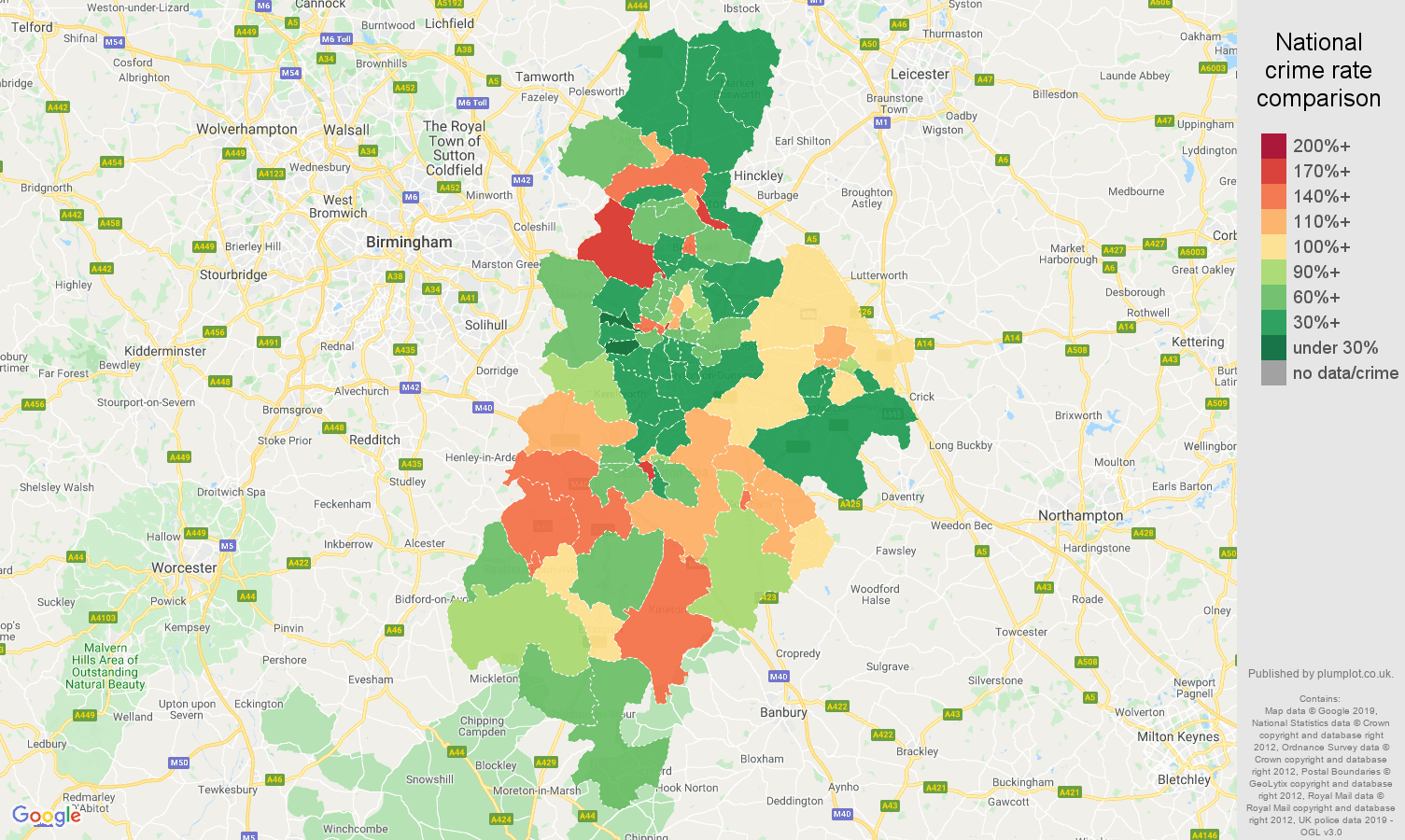 Coventry other theft crime rate comparison map