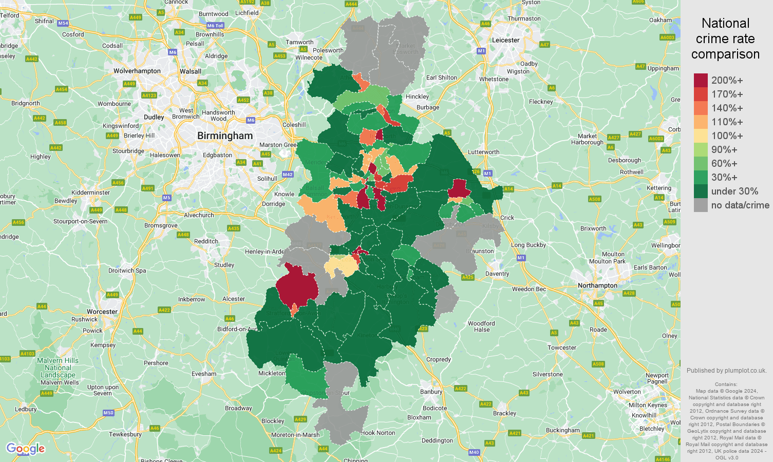 Coventry shoplifting crime rate comparison map