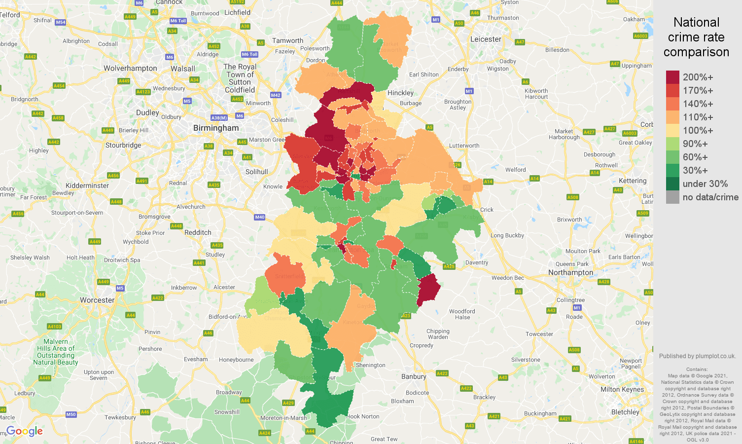 Coventry vehicle crime rate comparison map