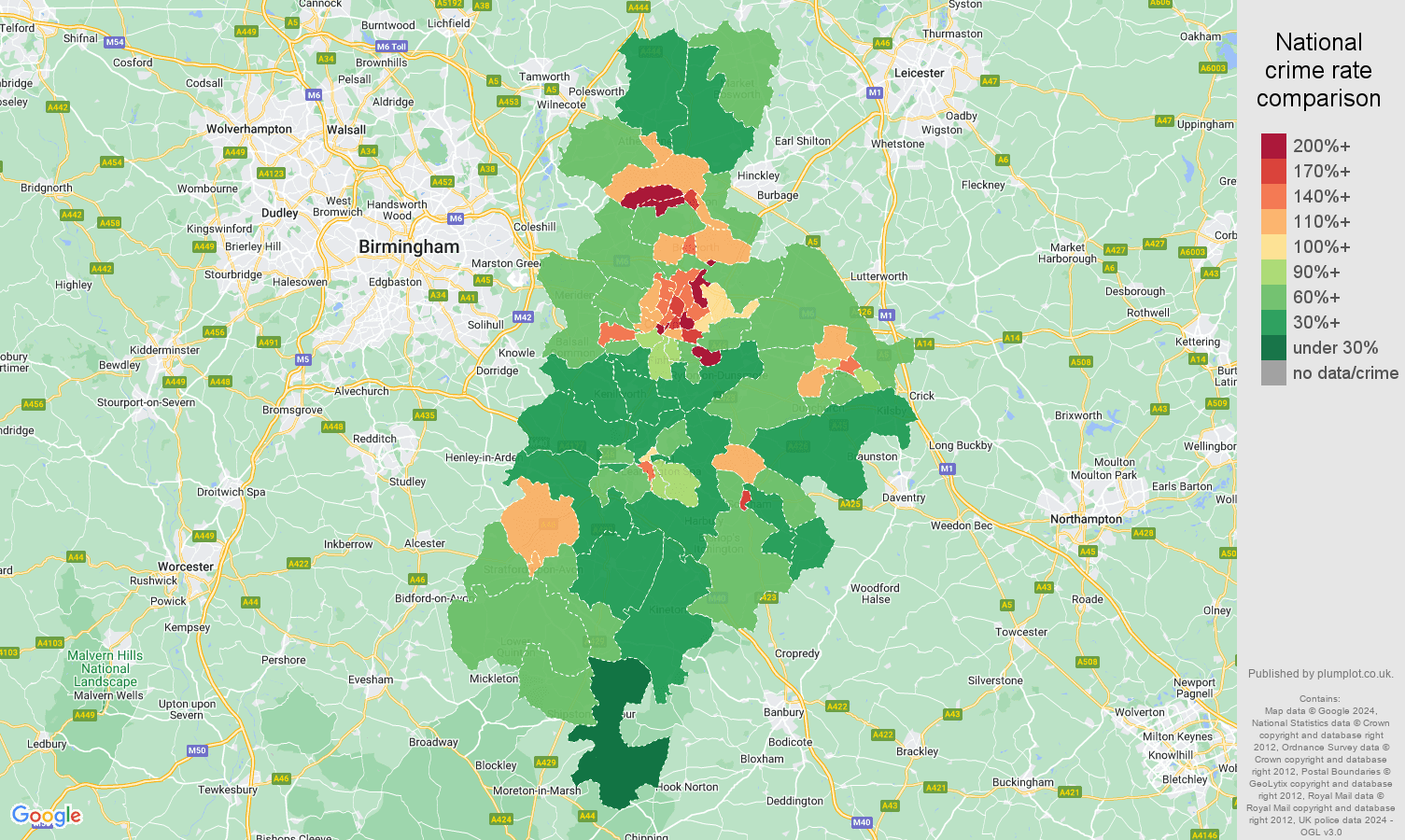 Coventry violent crime rate comparison map