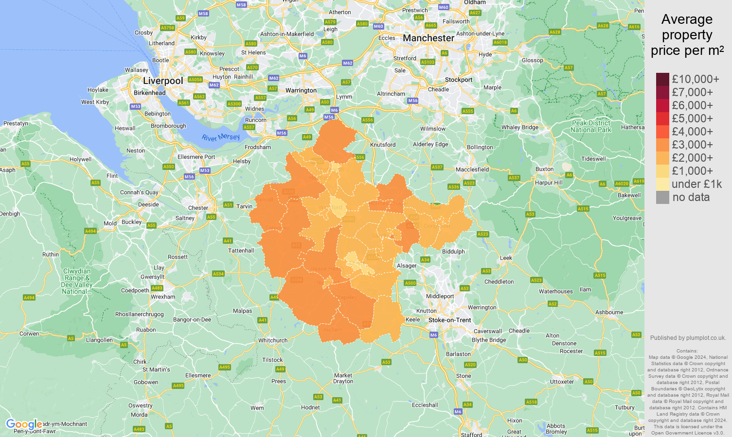 Crewe house prices per square metre map