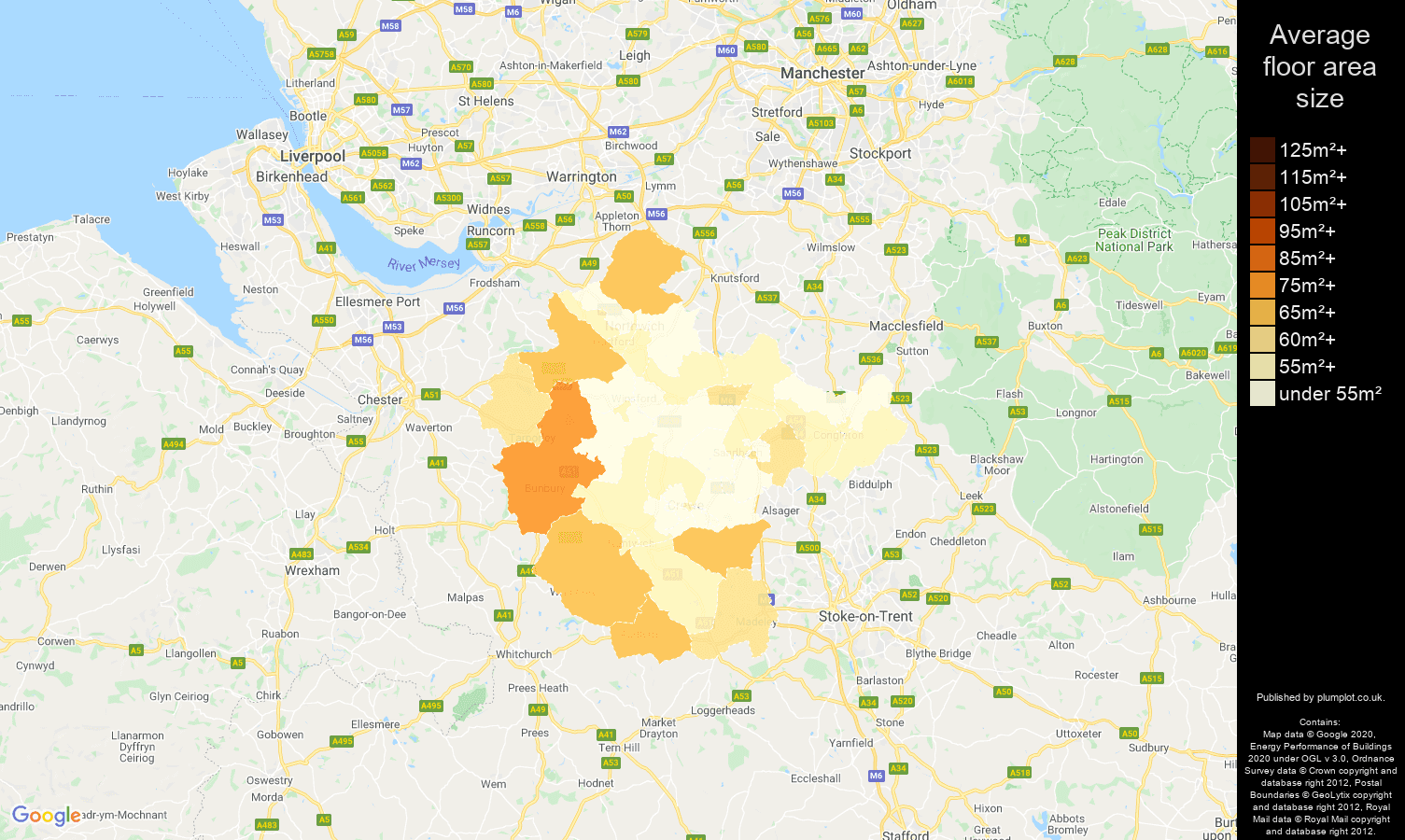Crewe map of average floor area size of flats