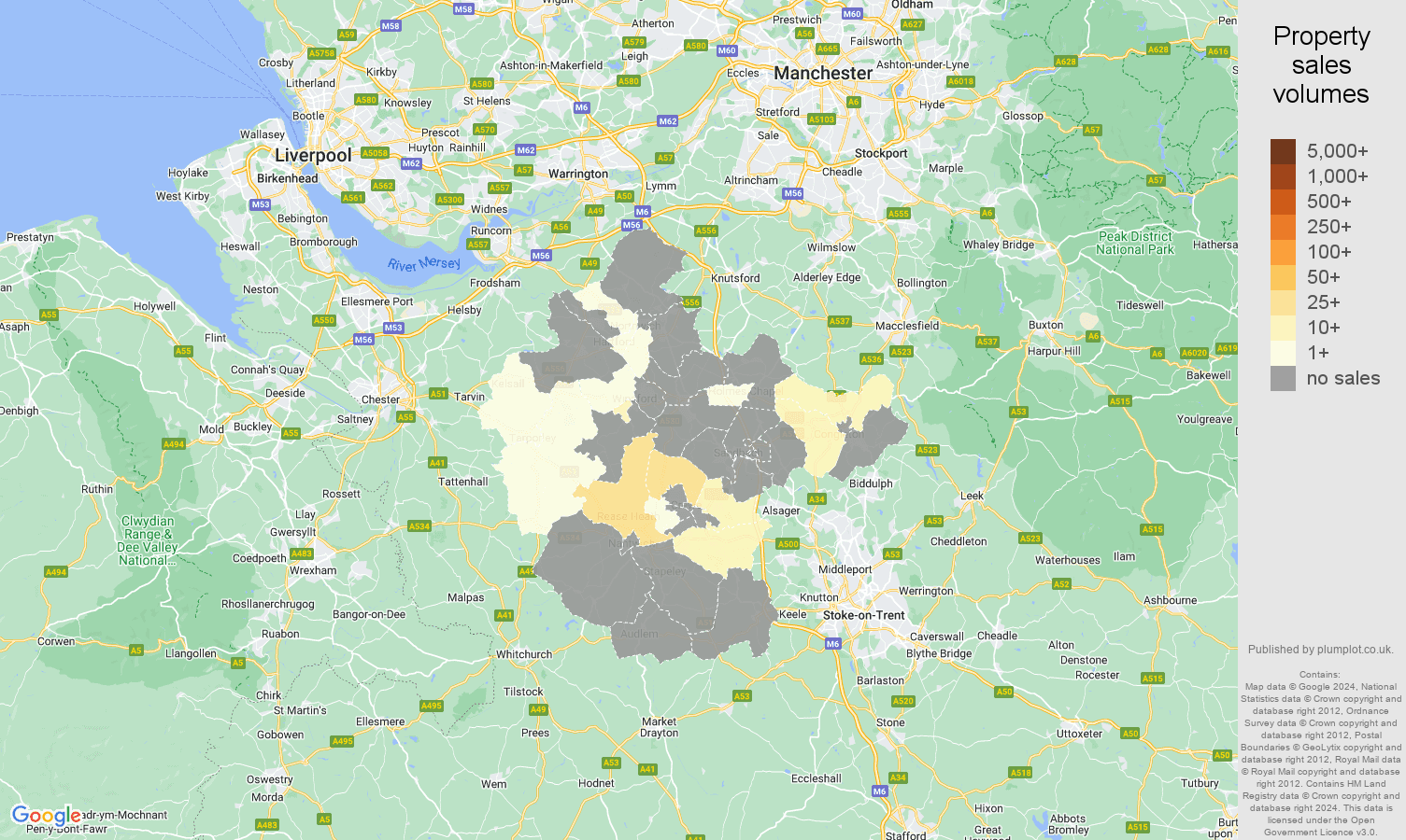 Crewe map of sales of new properties