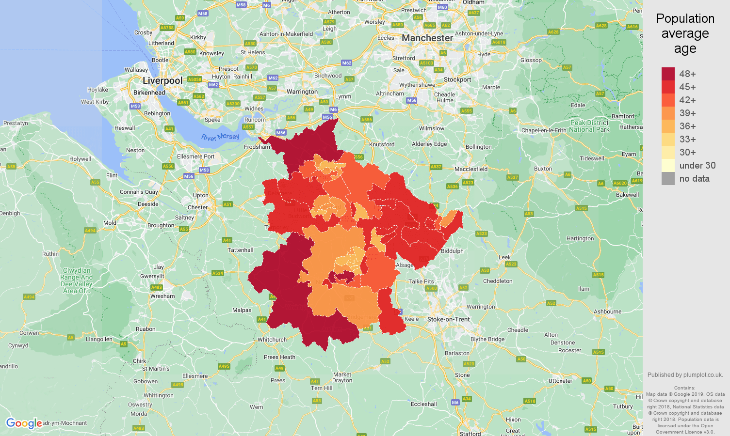 Crewe population average age map