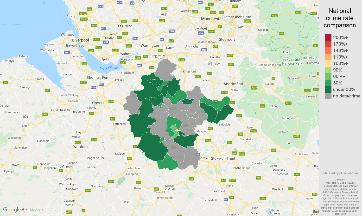Crewe robbery crime rate comparison map