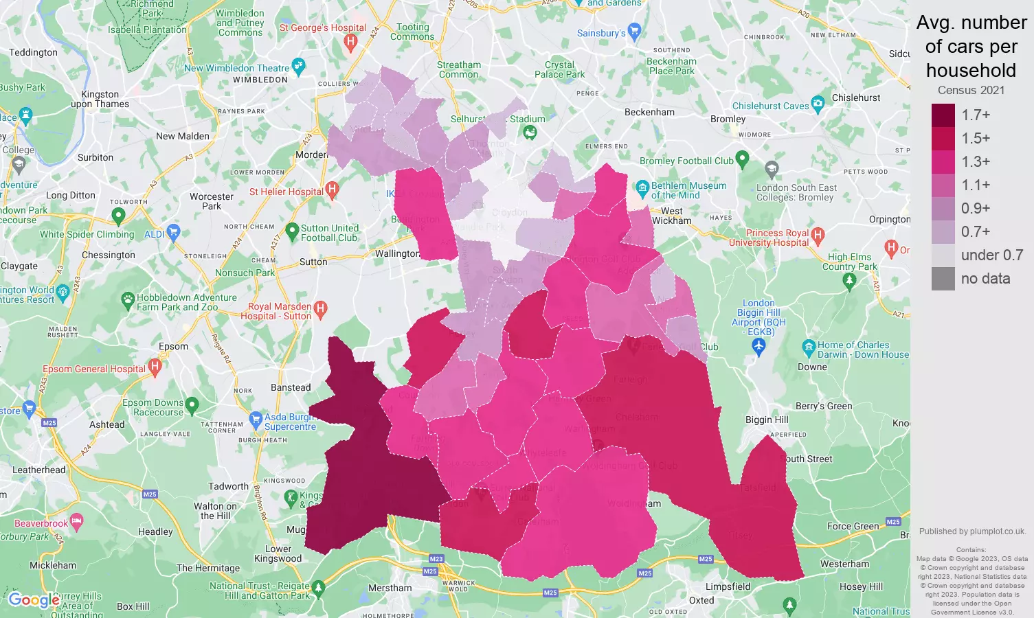 Croydon cars per household map