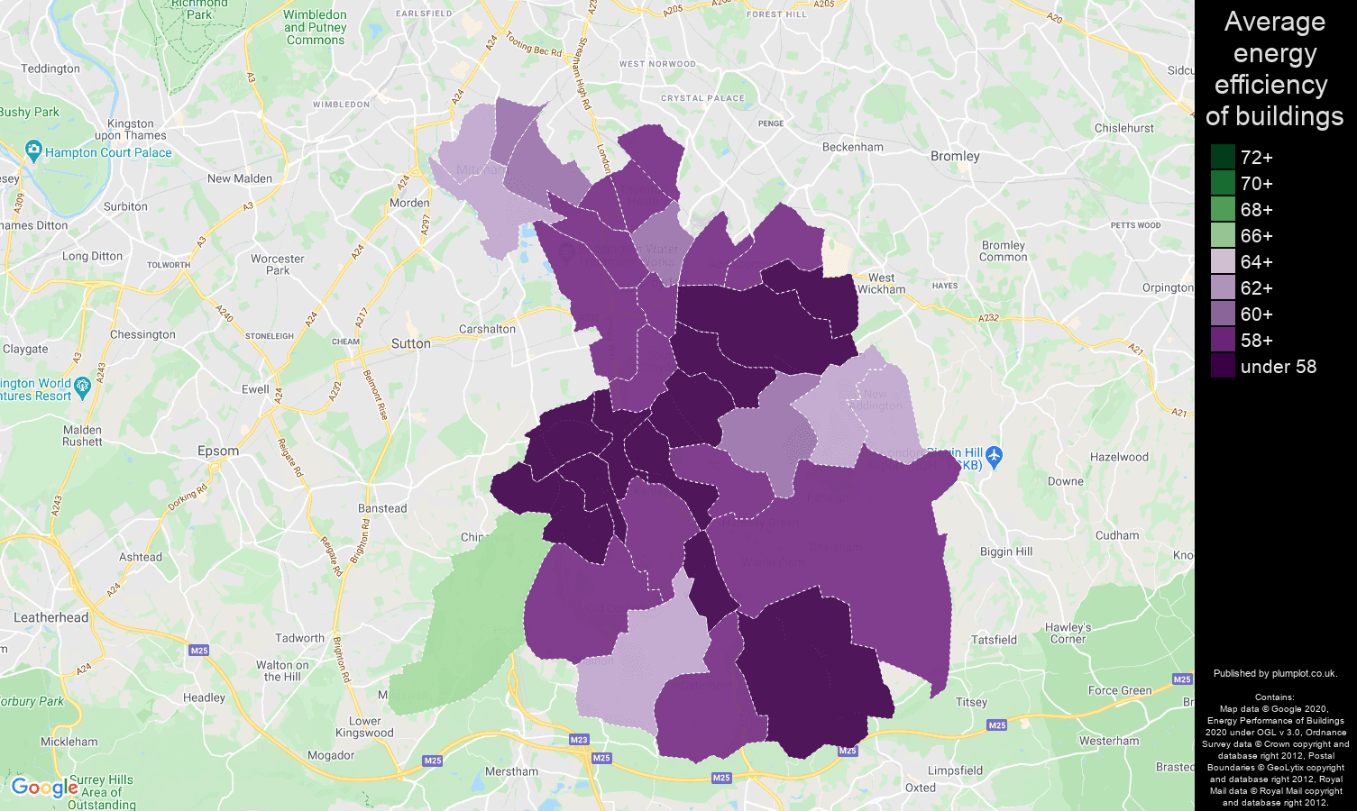 Croydon map of energy efficiency of houses
