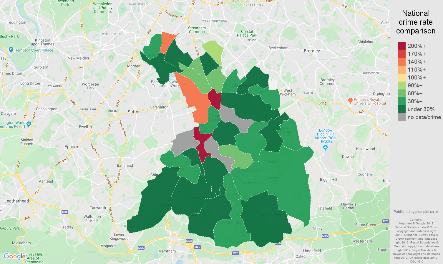 Croydon shoplifting crime rate comparison map