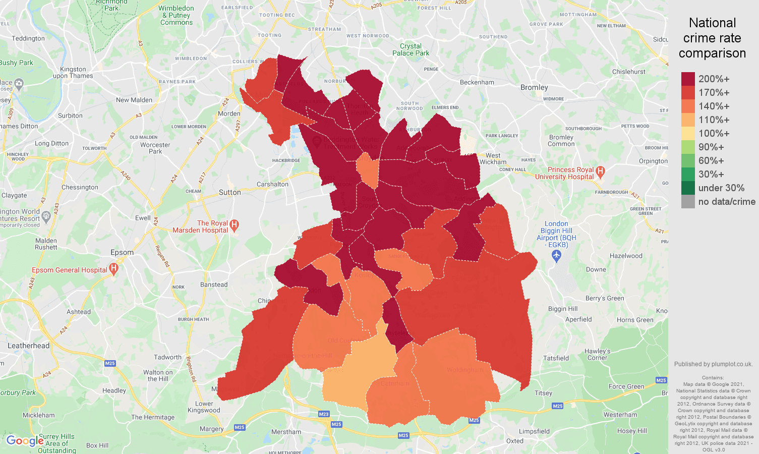 Croydon vehicle crime rate comparison map