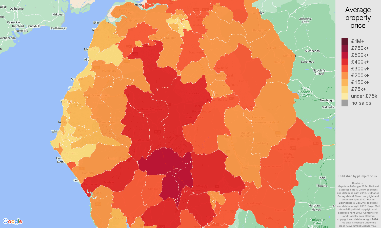 Cumbria house prices map