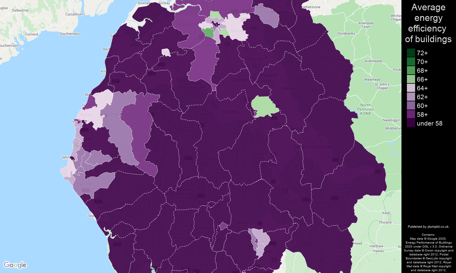 Cumbria map of energy efficiency of houses