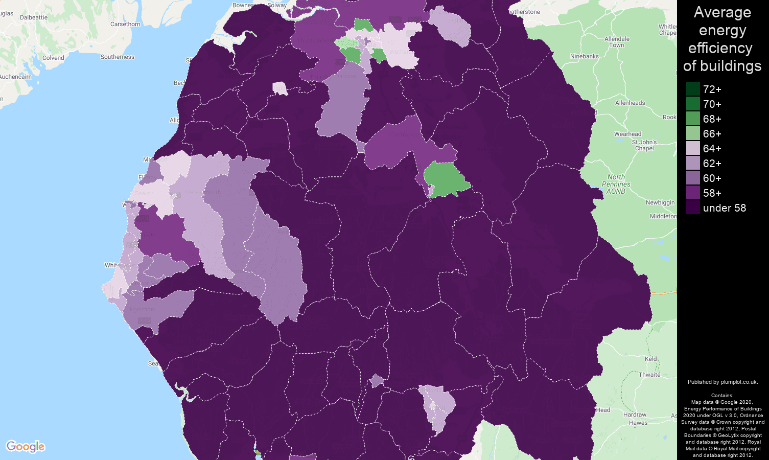 Cumbria map of energy efficiency of properties