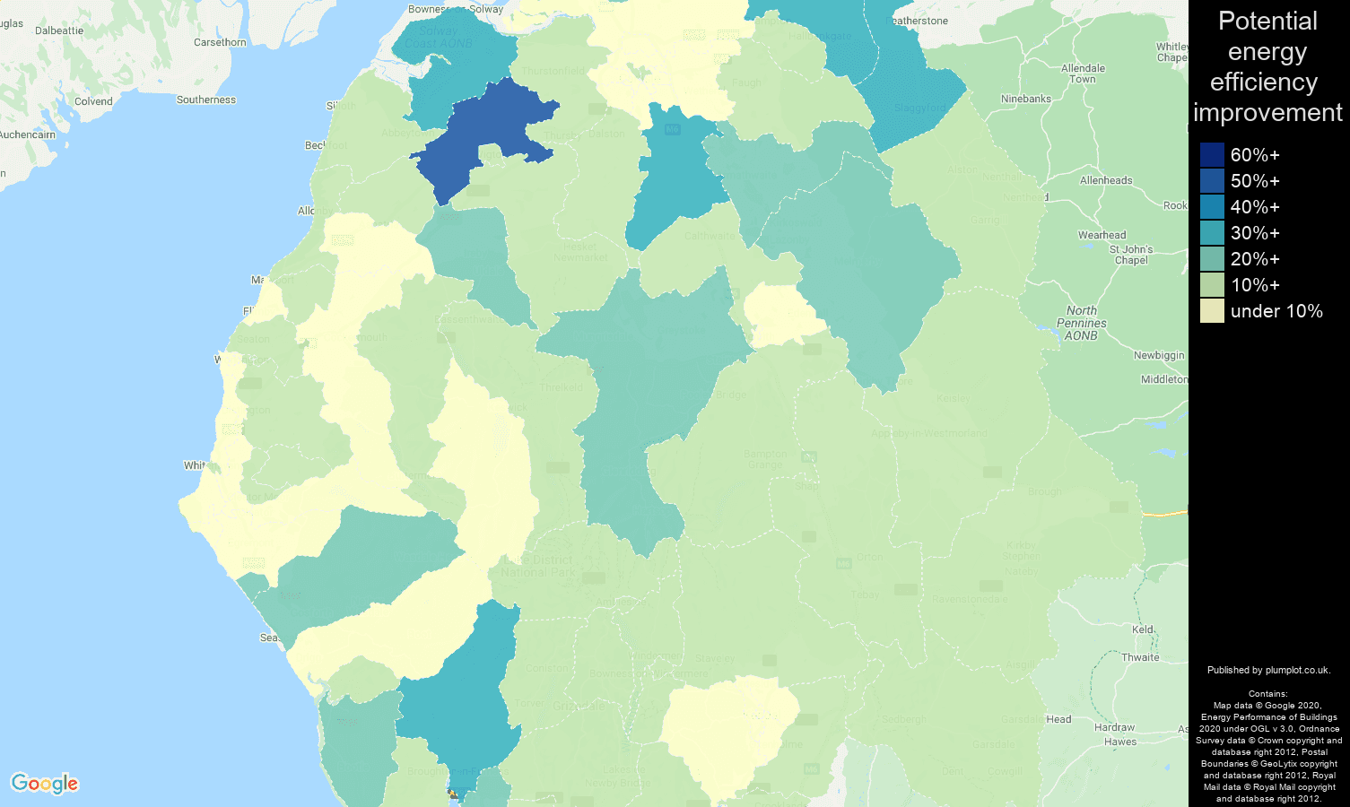 Cumbria map of potential energy efficiency improvement of flats
