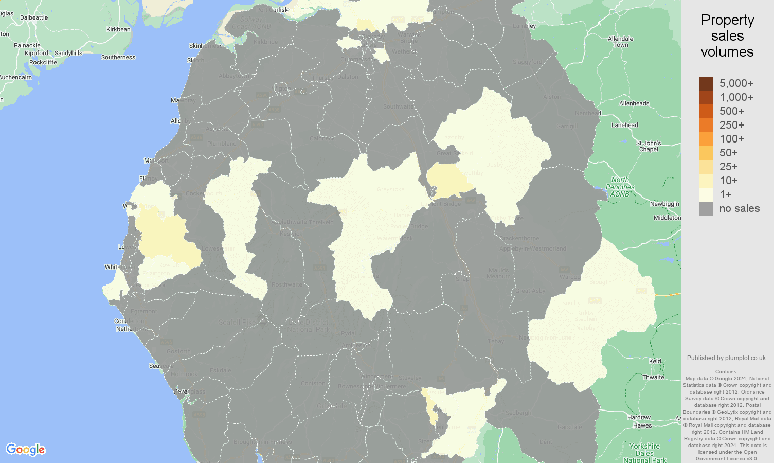 Cumbria map of sales of new properties