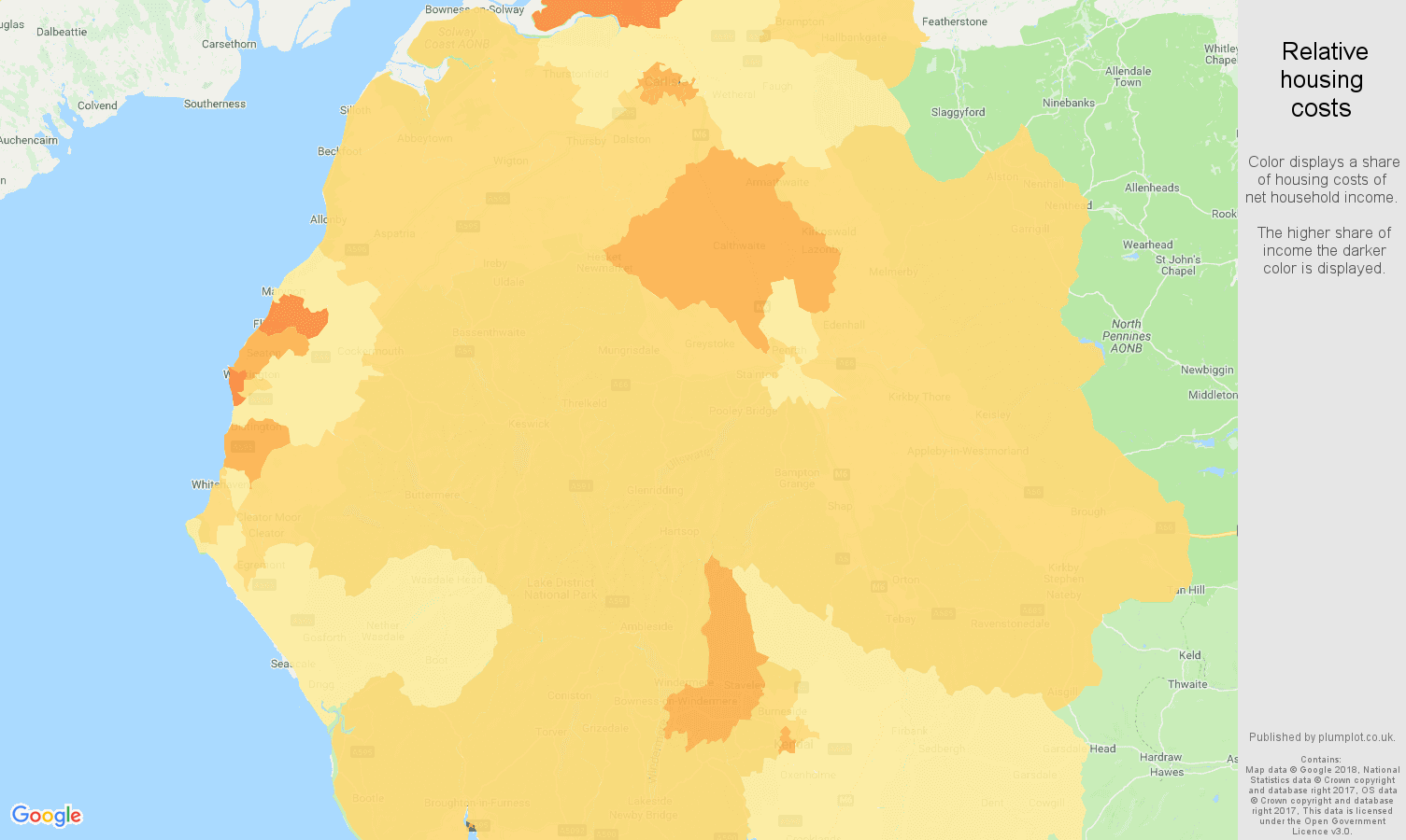 Cumbria relative housing costs map