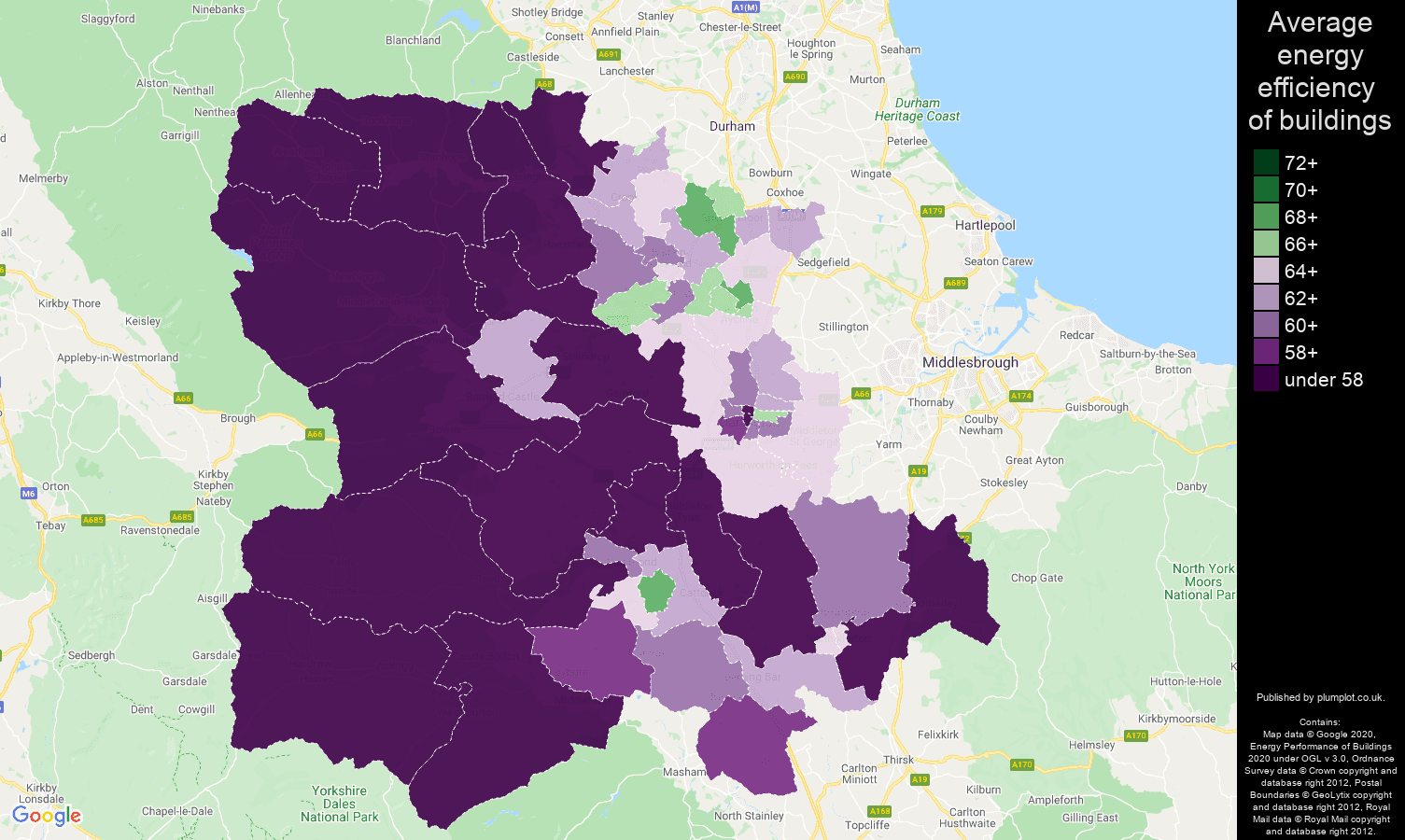 Darlington map of energy efficiency of houses