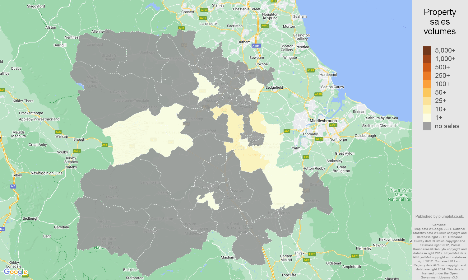 Darlington map of sales of new properties