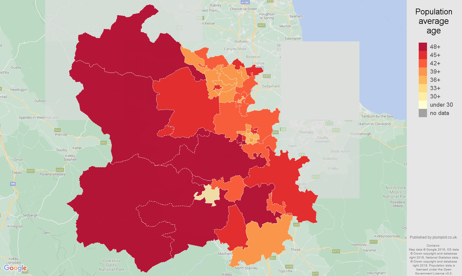 Darlington population average age map