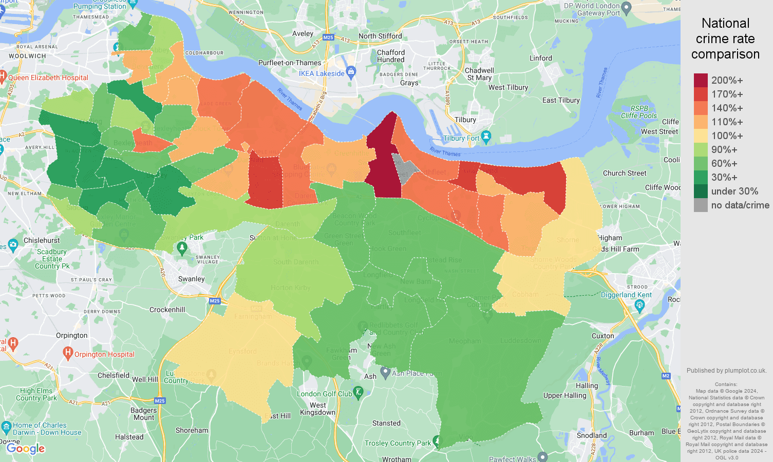 Dartford crime rate comparison map