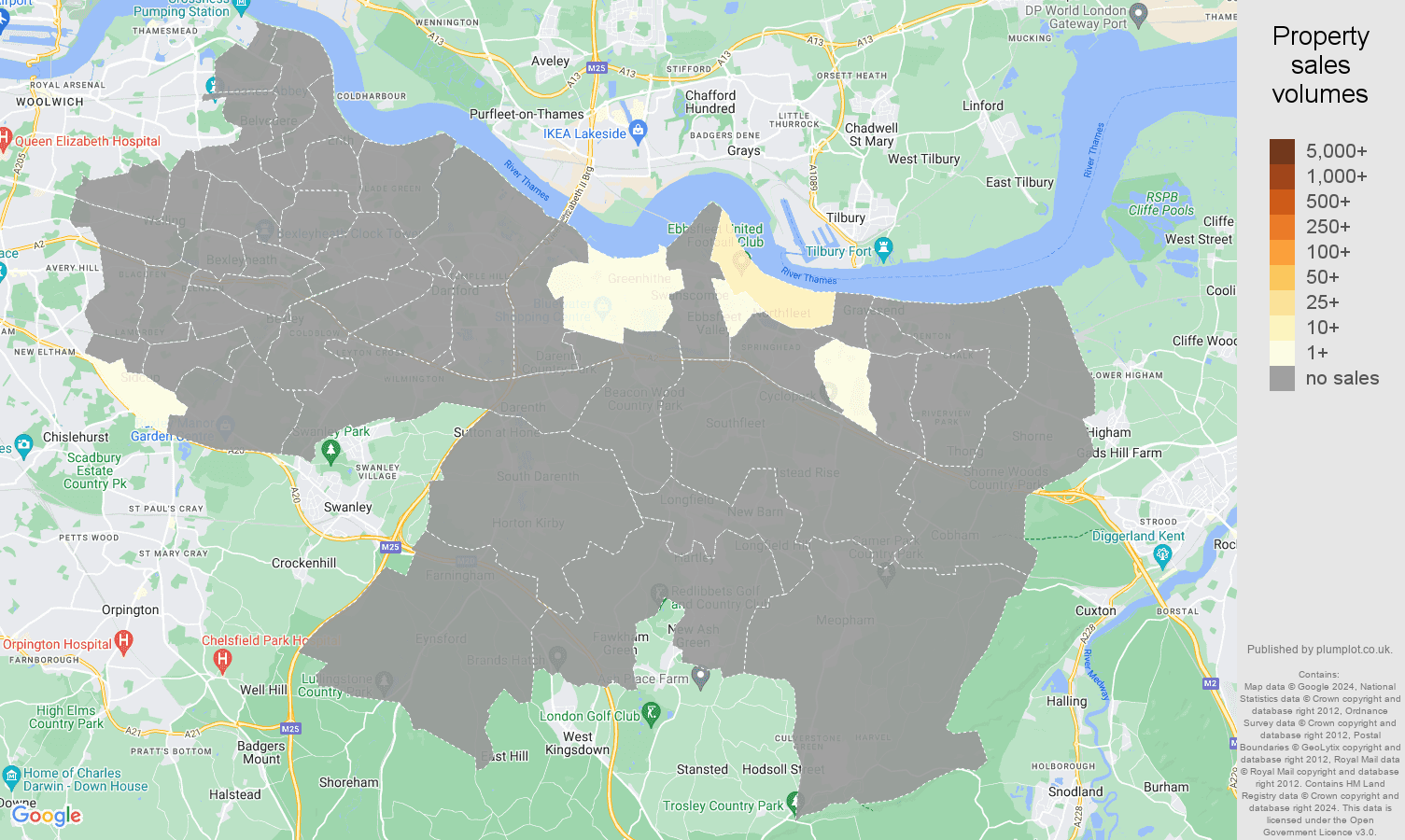 Dartford map of sales of new properties