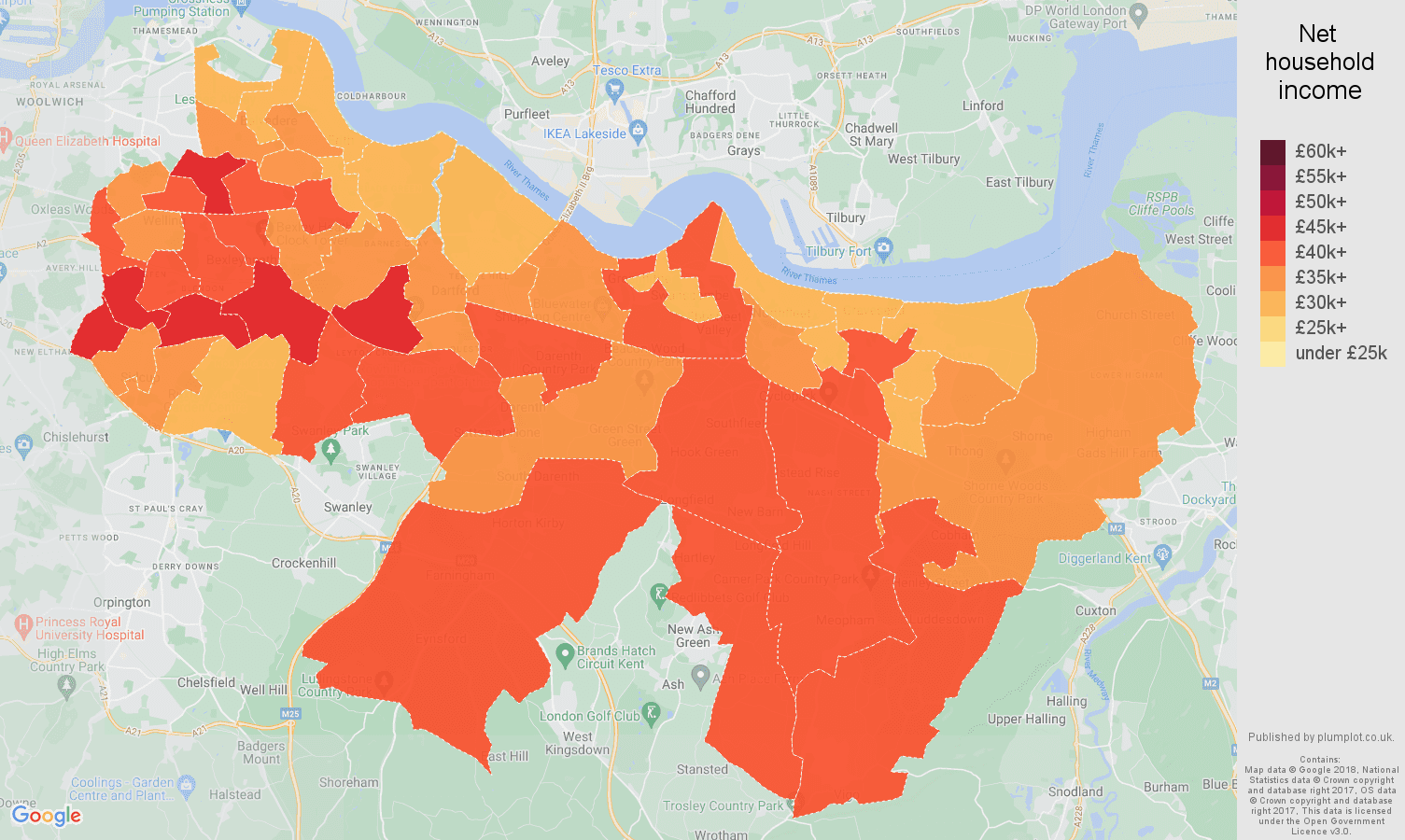 Dartford net household income map