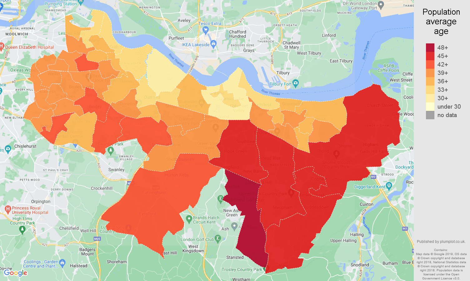 Dartford population average age map