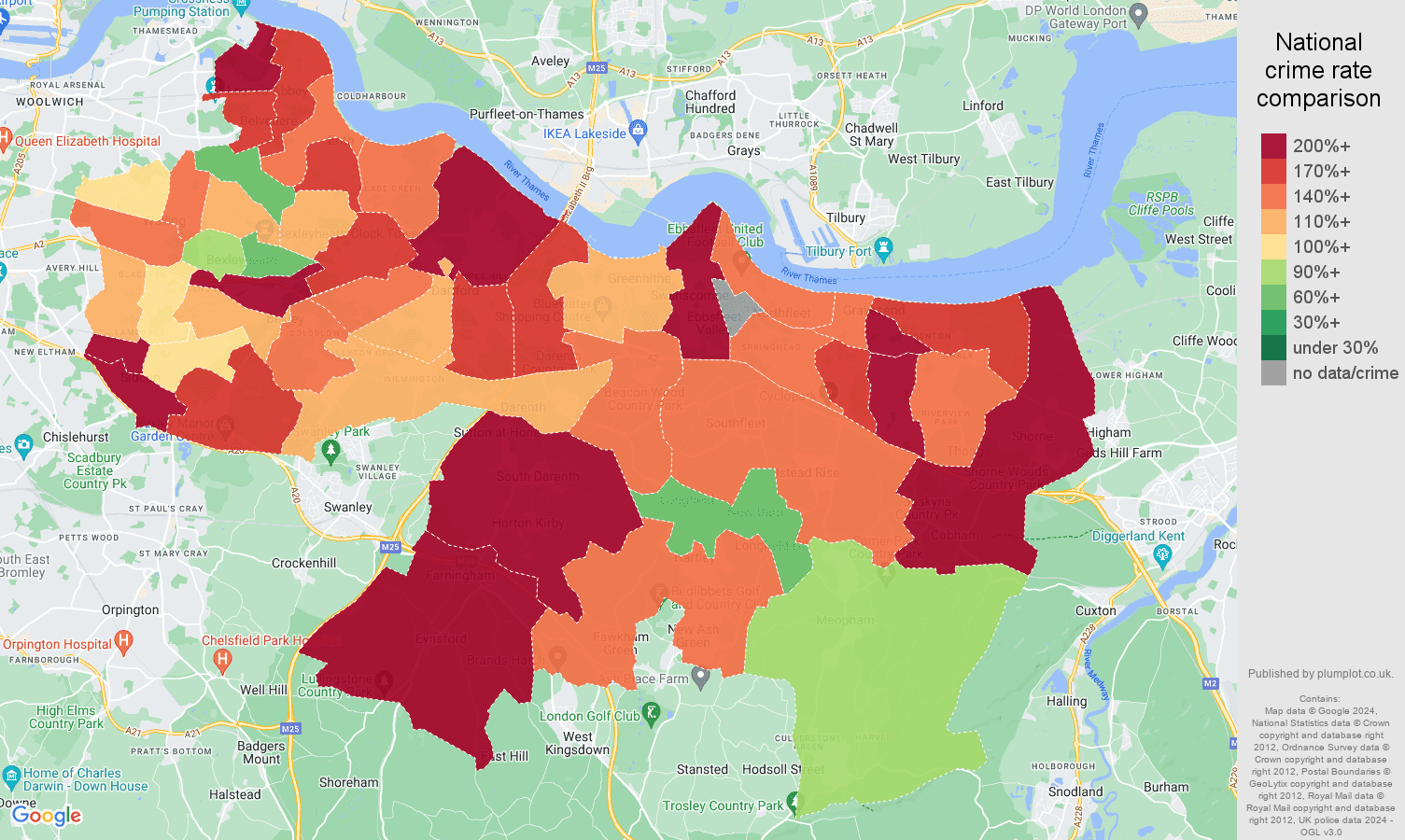 Dartford vehicle crime rate comparison map