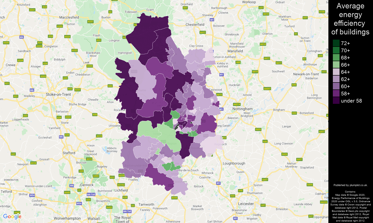 Derby map of energy efficiency of houses
