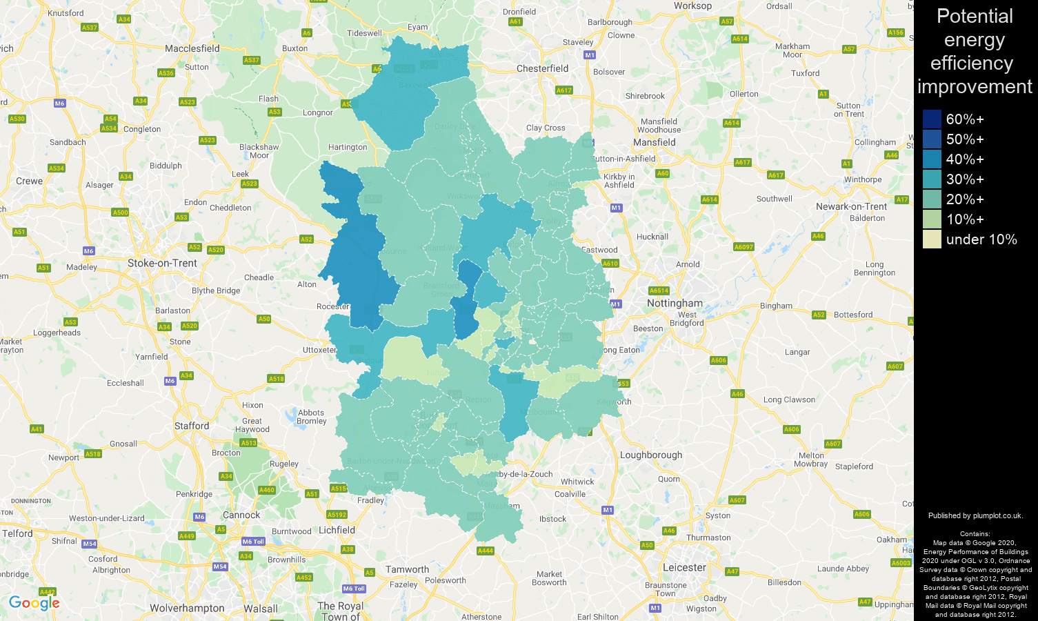 Derby map of potential energy efficiency improvement of properties