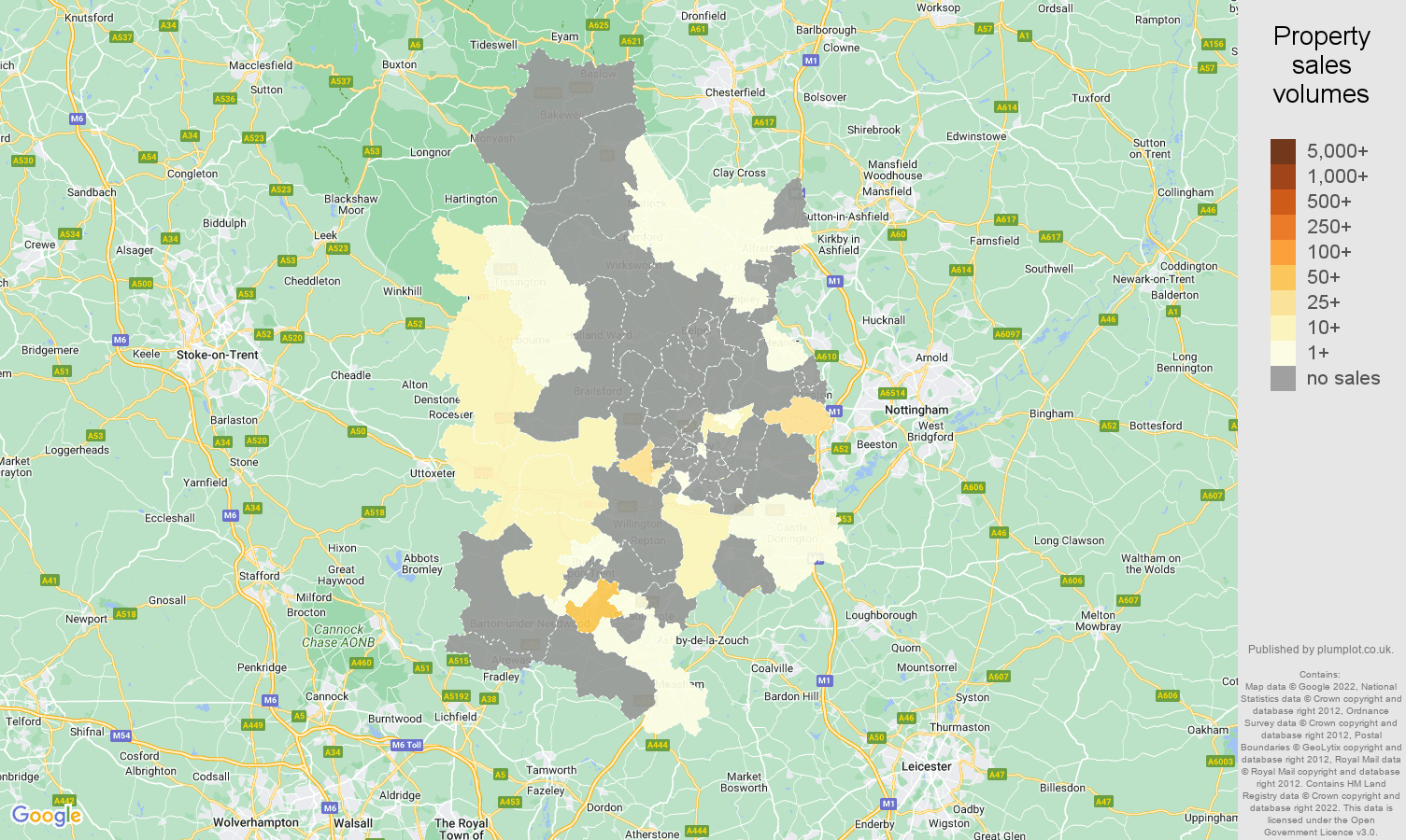 Derby map of sales of new properties