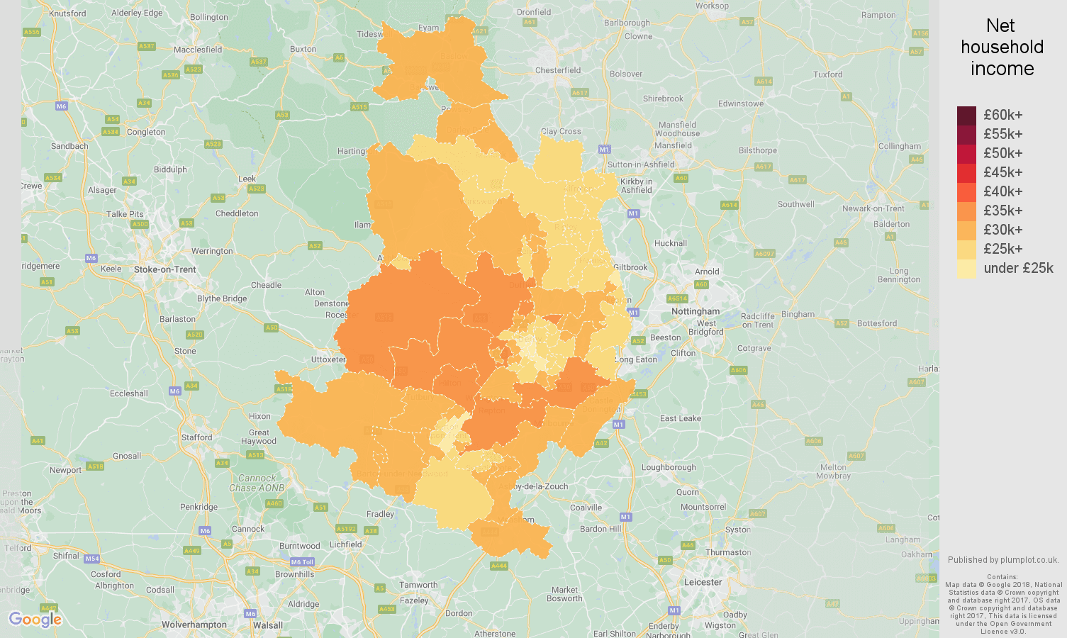 Derby net household income map