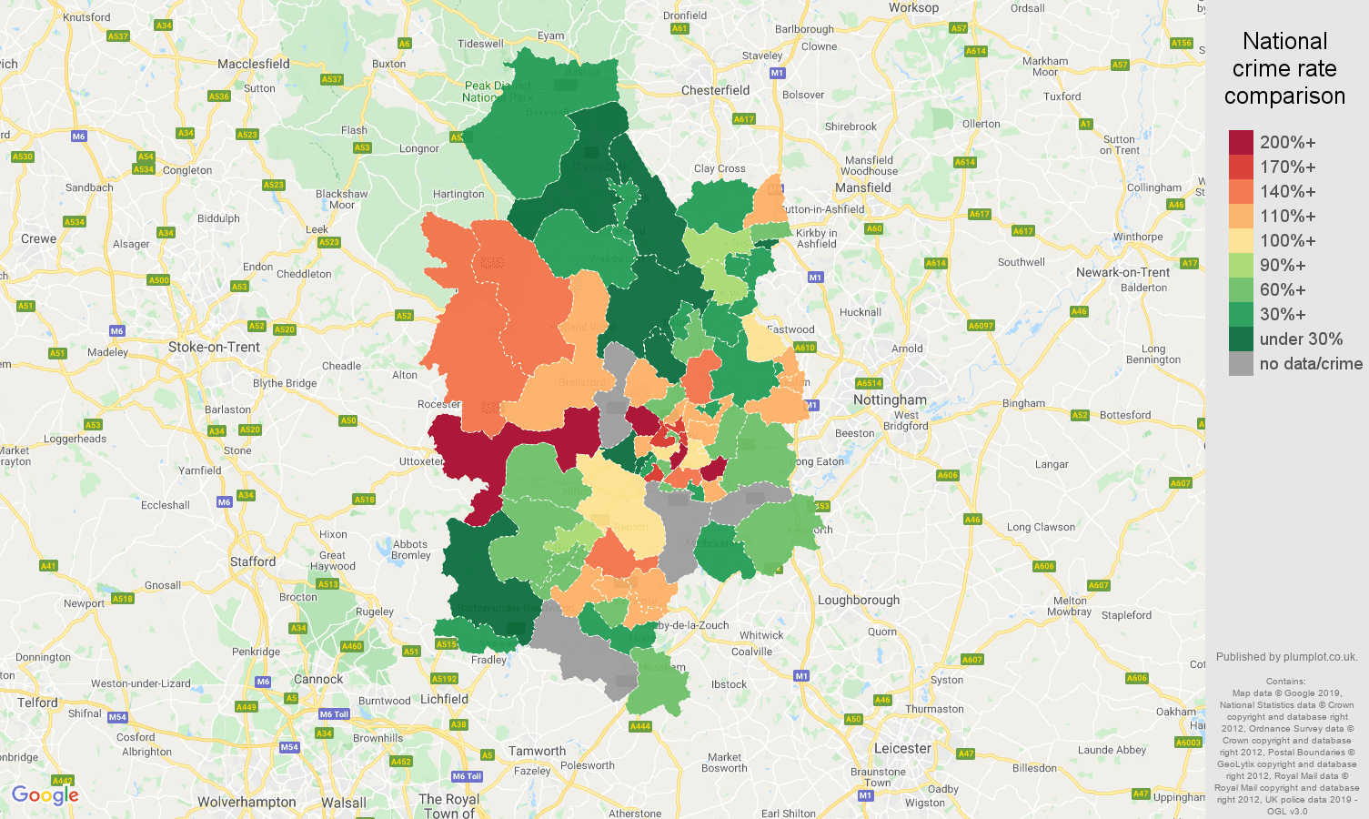 Derby other crime rate comparison map