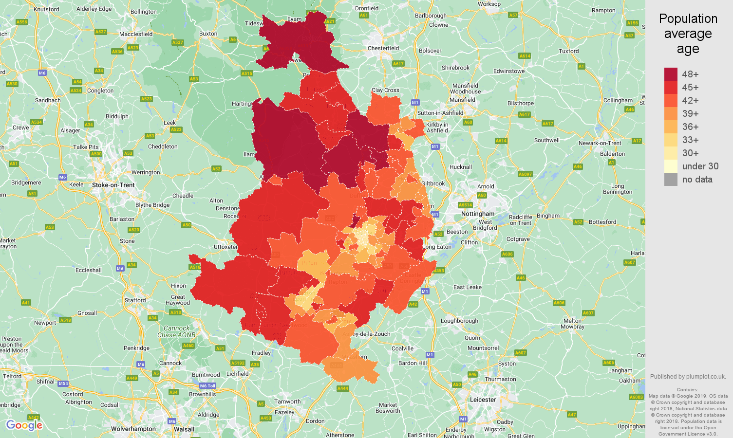 Derby population average age map