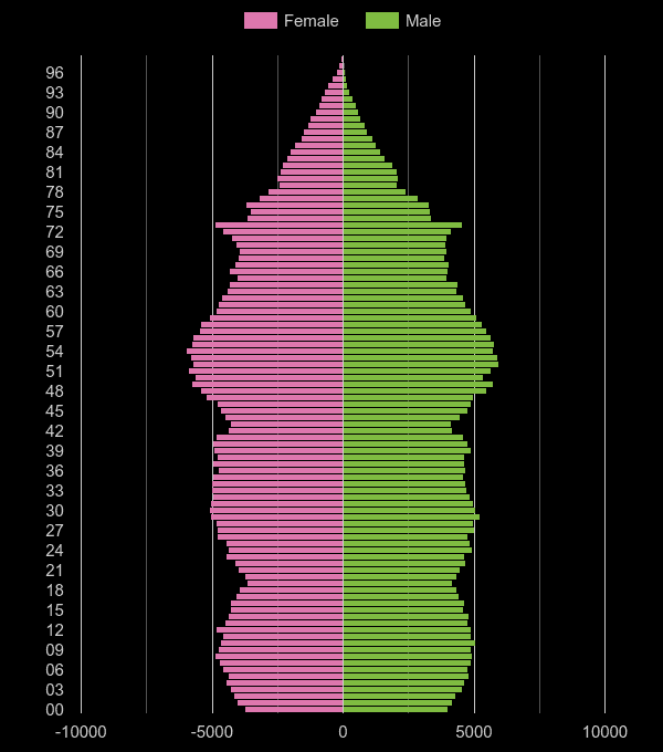 Derby population pyramid by year