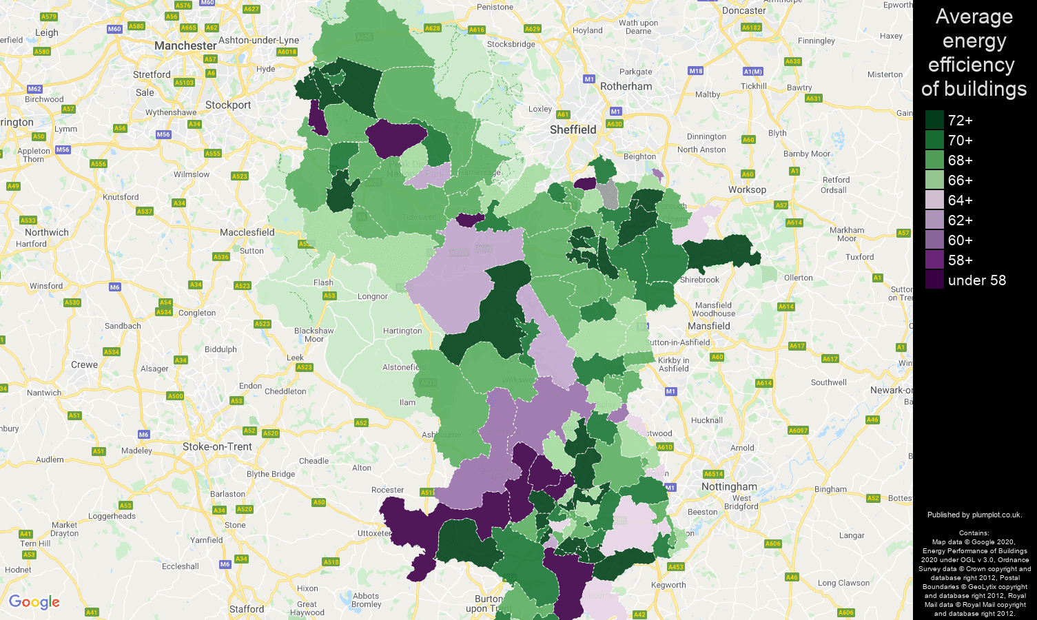 Derbyshire map of energy efficiency of flats