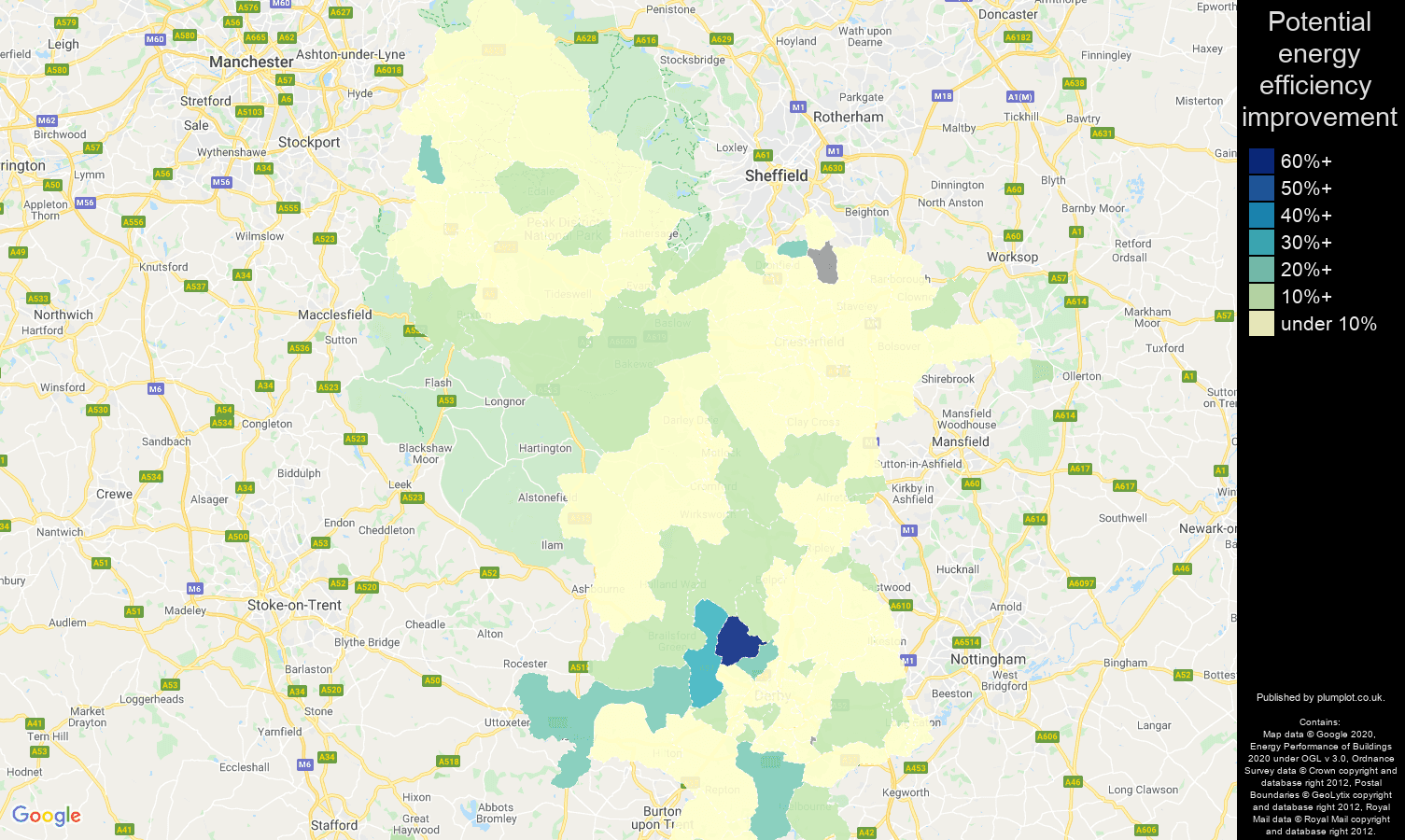 Derbyshire map of potential energy efficiency improvement of flats