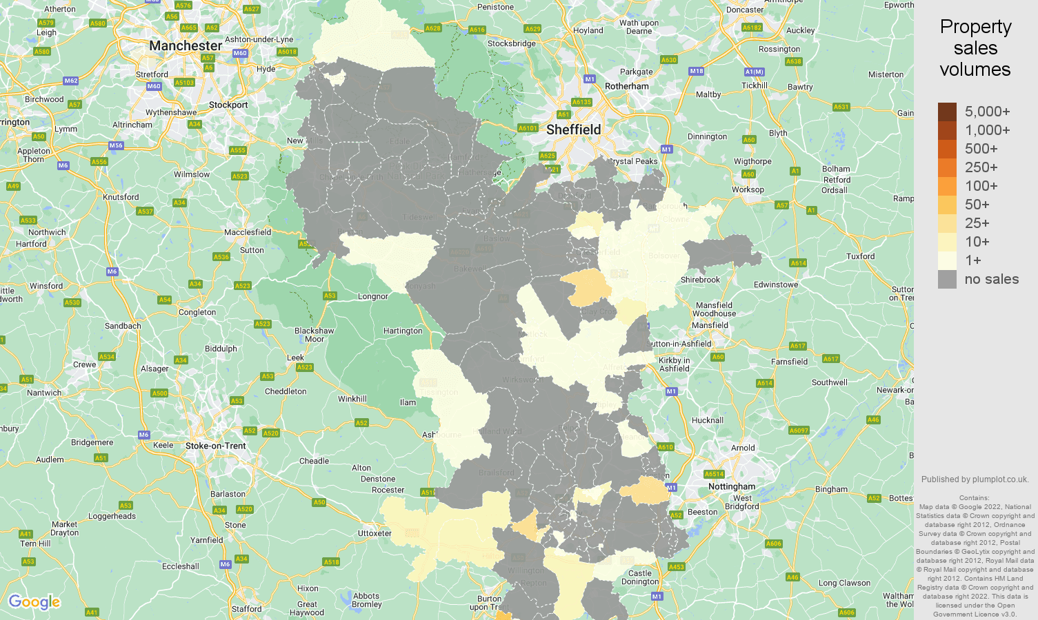 Derbyshire map of sales of new properties