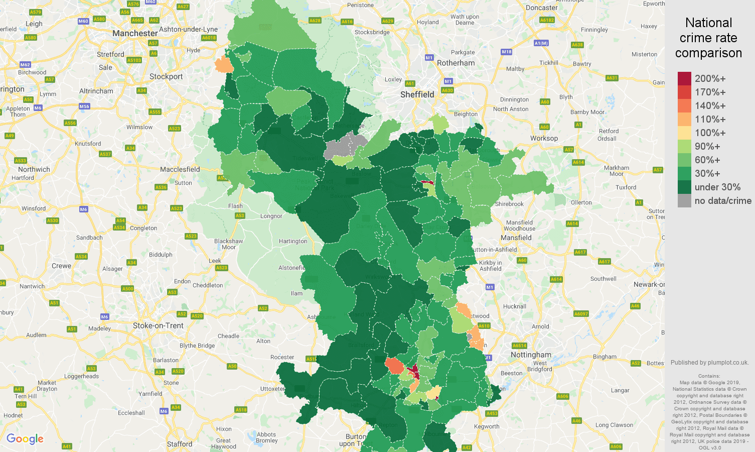 Derbyshire public order crime rate comparison map