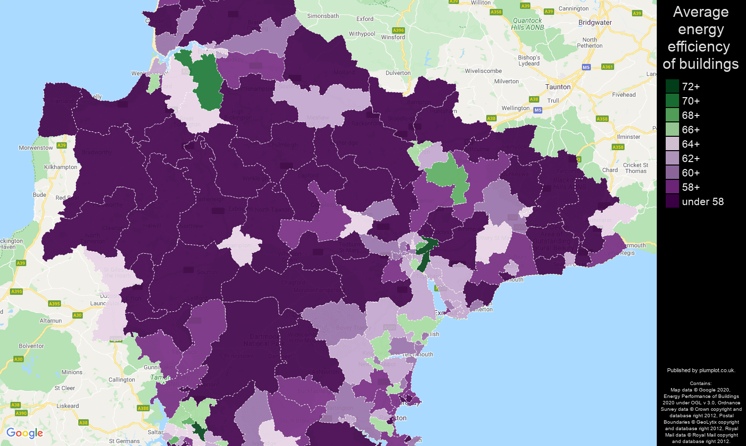 Devon map of energy efficiency of houses