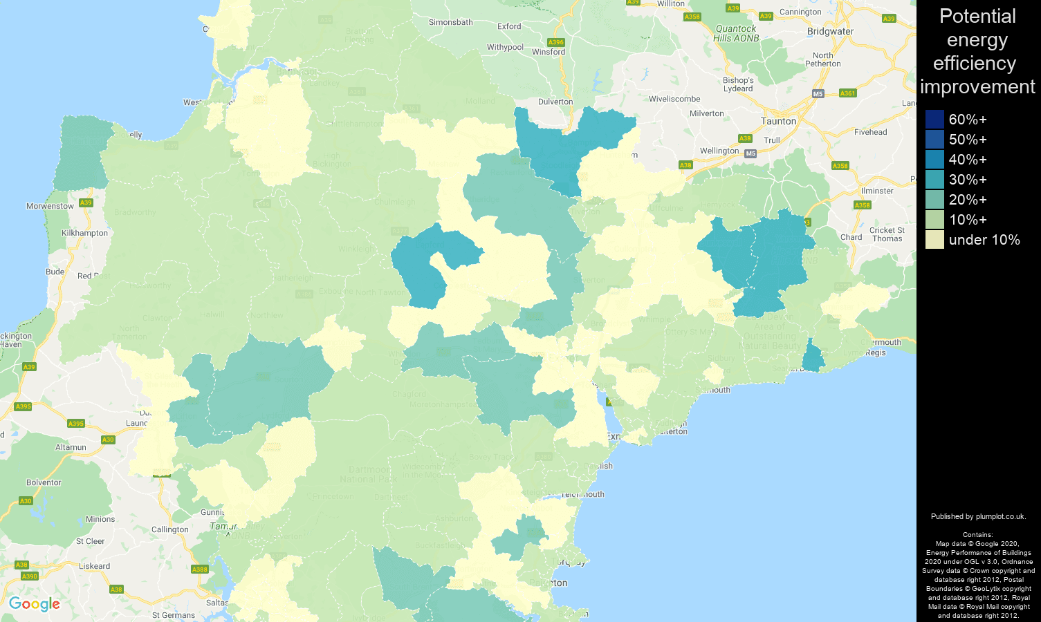 Devon map of potential energy efficiency improvement of flats