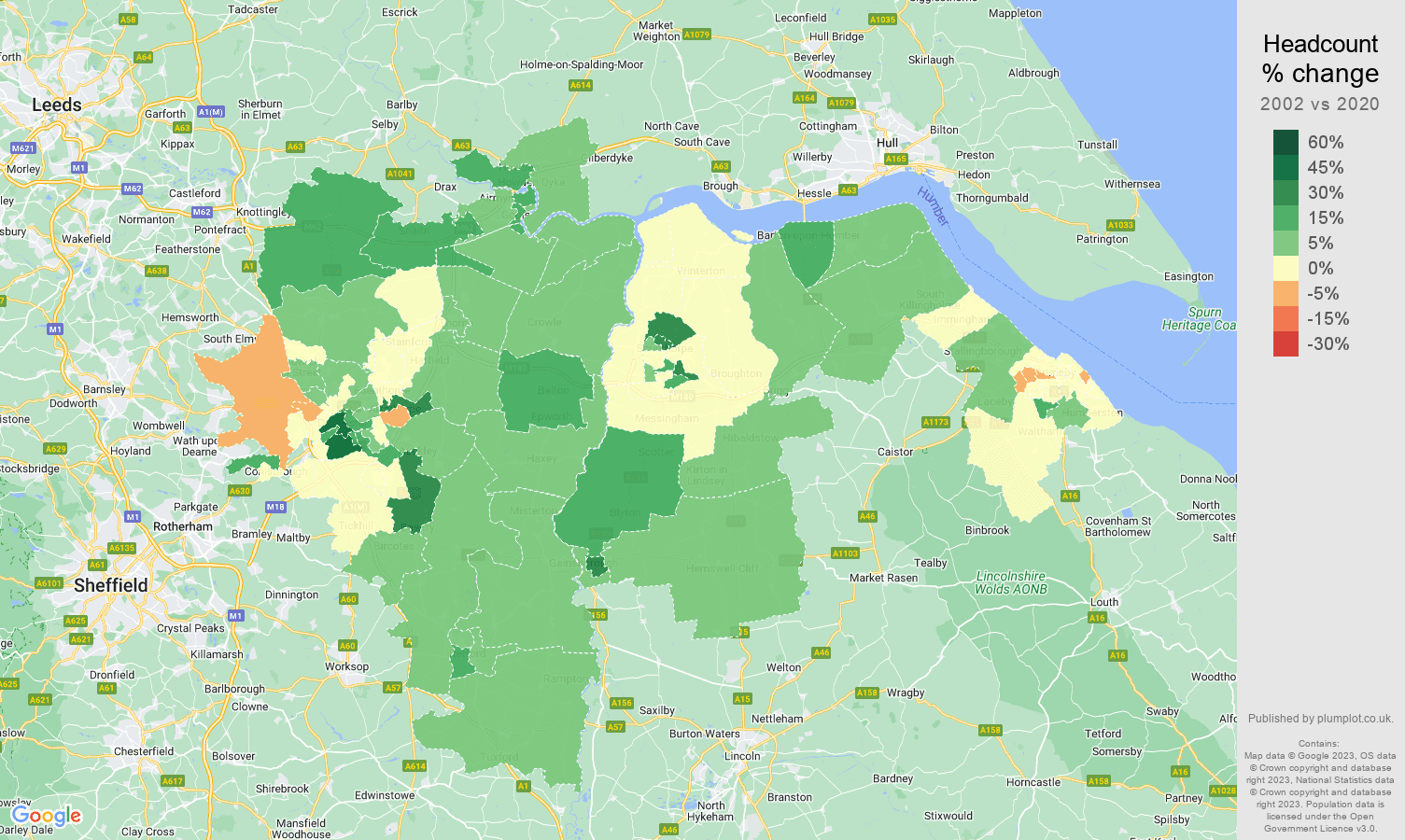 Doncaster headcount change map