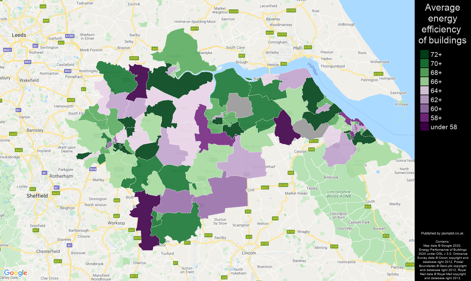 Doncaster map of energy efficiency of flats