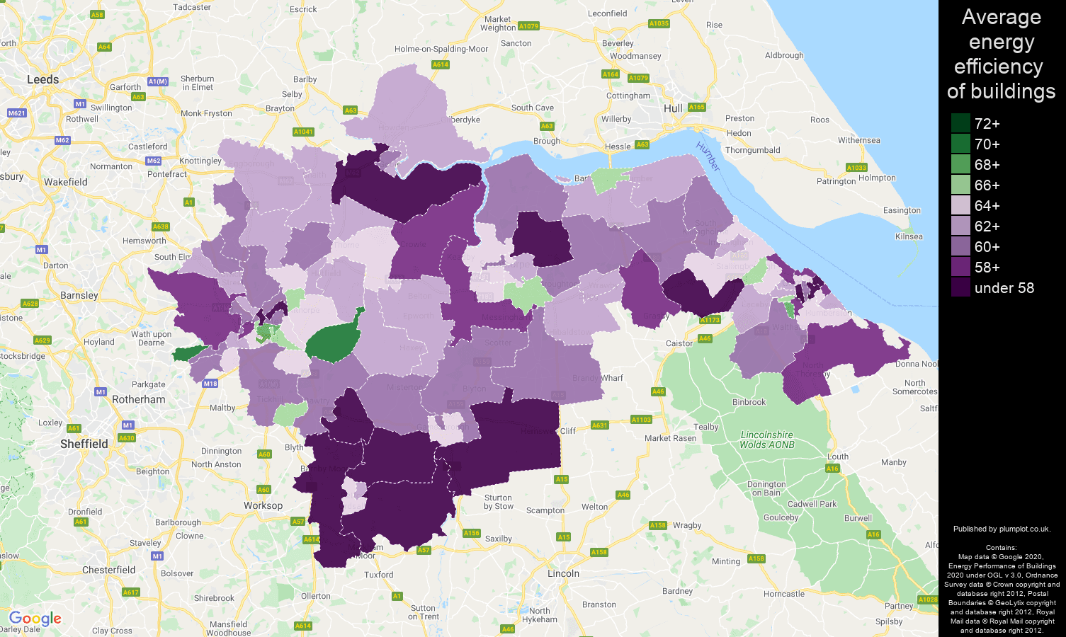Doncaster map of energy efficiency of properties