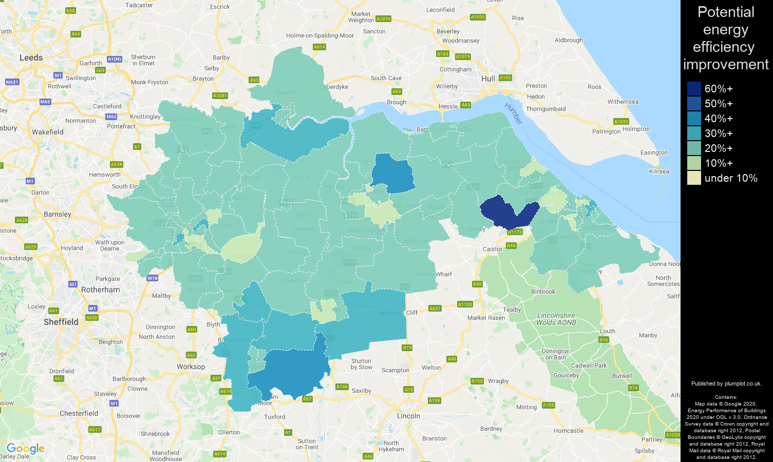 Doncaster map of potential energy efficiency improvement of properties