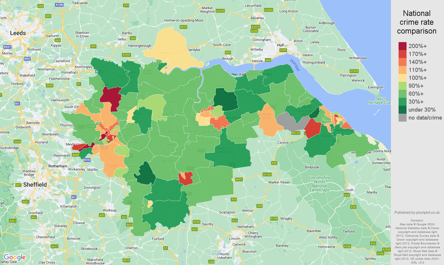 Doncaster other theft crime rate comparison map