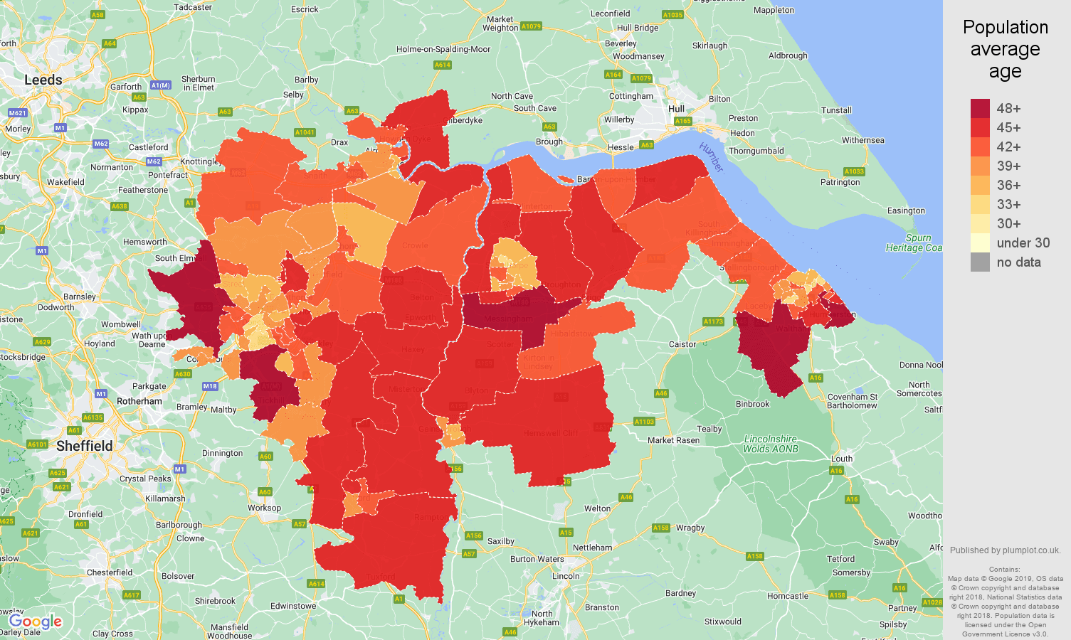 Doncaster population average age map