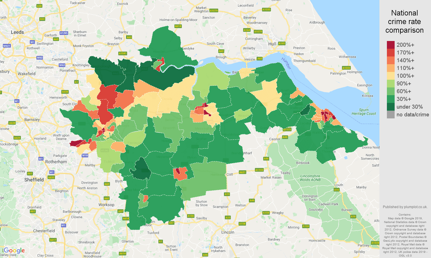 Doncaster public order crime rate comparison map
