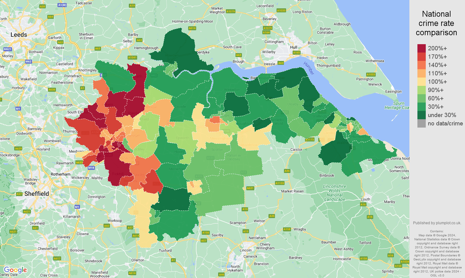 Doncaster vehicle crime rate comparison map